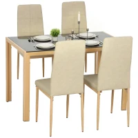 HOMCOM Ensemble Table à Manger avec 4 Chaises en Cuir Synthétique, Plateau Rectangulaire en Verre Trempé, 120x70x75cm, Naturel(m-12)