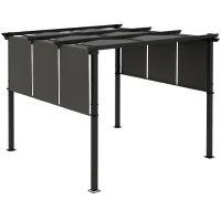 Outsunny Pergola avec 3 toiles coulissantes 3L x 3l m structure métal époxy anticorrosion toile polyester gris(m-11)