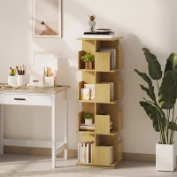 HOMCOM Bibliotecă rotativă cu 4 niveluri, etajeră de depozitare cu 16 compartimente, 39 x 39 x 128,3 cm, stejar(m-7)