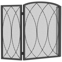 HOMCOM Grilaj metalic geometric pliabil 3 piese, protecție rezistentă la căldură pentru șemineu, Negru(m-8)