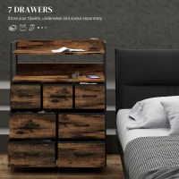 HOMCOM Rustic Chest of Seven Fabric Drawers - Rustic Brown(m-4)
