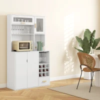 HOMCOM Mobile Dispensa con Portabottiglie, Armadietti, Ripiani e Cassetto, in Truciolato e Legno, 100x38x172 cm, Bianco(m-9)