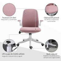 Vinsetto Scaun de Birou Ergonomic Reglabil pe Înălțime, din Material cu Efect de Catifea, 62.5x60x94-104 cm, Alb și Roz(m-8)