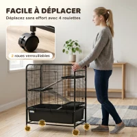 PawHut Cage pour Rongeurs sur Roulantes, 4 Niveaux, 3 Plateformes, 3 Rampes, Bouteille d'Eau, 75x46x94,5cm, Noir(m-7)