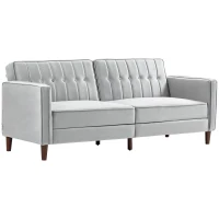 HOMCOM Sofá Cama de 3 Plazas Sofá Cama Convertible de Terciopelo con Respaldo Reclinable y Patas de Madera 189x80,5x78,5cm Gris(m-11)