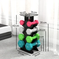SPORTNOW Set 8 Manubri Pesi Esagonali Antiscivolo con Supporto, in Metallo e Plastica, Multicolore(m-3)