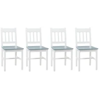 HOMCOM Dining Chairs Set of 4, Kitchen Chair with Slat Back, Pine Wood Structure for Living Room and Dining Room, White(m-10)