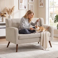 HOMCOM Canapea 2 locuri 118 cm cu aspect corduroy, capitonaj cu nasturi, canapea tapițată modernă și confortabilă cu picioare din lemn pentru spații mici(m-4)