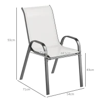 Outsunny Set 2 Sedie da Giardino Impilabili con Braccioli Curvi, in Acciaio e Tessuto Traspirante, 54x71x93 cm, Grigio Chiaro(m-3)