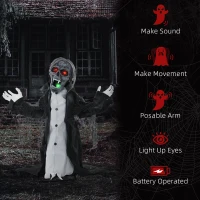 HOMCOM Halloween Animated Skeleton with Glowing LED Eyes and Mouth, Half-Body Halloween Decoration, Battery Operated(m-7)