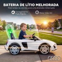AIYAPLAY Carro Elétrico Infantil Audi R8 Spyder 12V com Comando 2,4 GHz, 2 Motores e Suspensão Traseira, Branco(m-6)