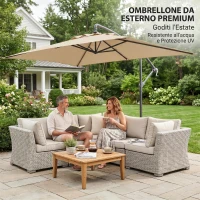 Outsunny Ombrellone da Giardino Decentrato con Base a Croce e Apertura a Manovella, 294x193cm, Beige(m-9)