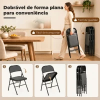 HOMCOM Conjunto de 4 Cadeiras Dobráveis com Encosto e Estrutura de Aço para Sala de Estar escritório Estúdio 45x46x78 cm Preto(m-6)