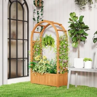 Outsunny Wooden Raised Garden Bed with Trellis, Liner, Drainage Holes, for Vine Climbing Plants, Flowers, 83 x 36 x 145 cm(m-10)