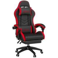 Vinsetto Silla Gaming de Cuero Sintético Reclinable 135° Reposacabezas y Reposapiés 65x65x121-129cm Negro y Rojo(m-1)