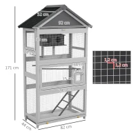 PawHut Voliera per Uccellini a 3 Porte con Casetta e Vassoio, in Legno e Metallo, 92x52x171 cm, Grigia e Nera(m-3)
