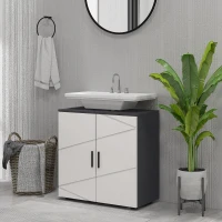 kleankin Under Sink Bathroom Cabinet, Bathroom Sink Cabinet with Soft-Close Doors, Adjustable Shelf, 10 x 20cm U Shaped Cut-Out, Storage Cupboard for Basin without Pedestal, Light Grey(m-10)
