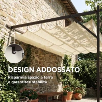 Outsunny Gazebo Pergola Addossata 3x4 m con Tetto Retrattile Scorrevole e Fori di Drenaggio, Bianco Crema(m-4)