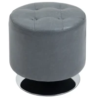 HOMCOM 360° Swivel Foot Stool Round PU Ottoman with Thick Sponge Padding and Solid Steel Base, Grey(m-10)