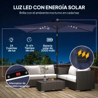 Outsunny Sombrilla de Jardín con 24 Luces LED Solares Dosel Inclinable Poste Metálico 2,9x2,5 m Azul Oscuro(m-4)