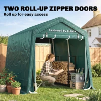 Outsunny 8 x 6.5 ft Outdoor Garden Storage Shed, Waterproof Bike Tent with Double Roll-up Zipper Door for Garden Tools, Green(m-5)