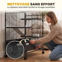 PawHut Cage pour Rongeurs sur Roulantes, 4 Niveaux, 3 Plateformes, 3 Rampes, Bouteille d'Eau, 75x46x94,5cm, Noir(m-6)