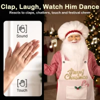 HOMCOM 4ft Singing Cooking Santa Claus, Standing Christmas Animated Santa Figure with Head Moving, Sound/Touch Activated(m-5)
