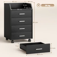 Vinsetto Caisson de bureau rangement sur roulettes 4 tiroirs coulissants en bois  40 x 36 x 65 cm noir(m-3)