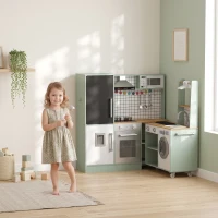 AIYAPLAY Cuisine Enfant Jouet d'Imitation, Micro-Ondes, Four, Plateau Rotatif sur Roulettes, 160x32x97,5cm, Vert Clair(m-17)