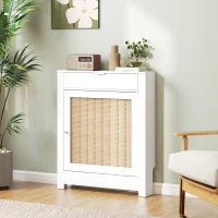 HOMCOM Cobertura para Radiador com Porta Rebatível e Vime Proteção Radiador de MDF 78x19x95,5 cm com Compartimento Desenho Boémio Branco(m-8)
