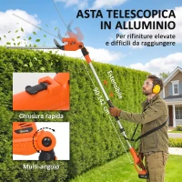 Outsunny Tagliasiepi a Batteria con Asta Telescopica e Presa di Sicurezza, 112.5x15x14.5 cm, Arancione(m-6)