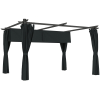 Outsunny Pérgola con Techo Retráctil 4x3 m Cenador con Paredes Laterales Anti-UV Resistente al Agua para Jardín Patio Gris Oscuro