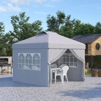 Outsunny Gazebo Pieghevole 3x3 m con Altezza Regolabile su 3 Livelli, Finestre e Borsa di Trasporto, Grigio Chiaro(m-2)