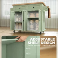 HOMCOM Rolling Kitchen Island Storage Trolley with Rubber Wood Top & Drawers for Dining Room, Light Green(m-5)