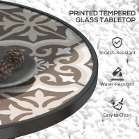Outsunny Φ60 Garden Table, with Glass Printed Tabletop - Brown(m-4)