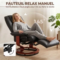 HOMCOM Poltrona Relax Reclinabile Manualmente fino 145° con Poggiapiedi e Rivestimento in Finta Pelle, Nero(m-4)
