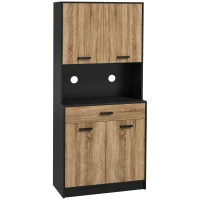 HOMCOM Bufet de Bucătărie din Lemn cu 2 Dulapuri cu Uși Duble și Sertar, 80x40x180 cm, Negru și culoare Lemn(m-1)