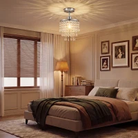 HOMCOM Crystal Ceiling Light with 57 Crystal Strands, Ceiling Light with Mounting Plate for Hallway, Silver Tone(m-14)