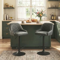 HOMCOM Bar Stools Adjustable Swivel Kitchen Chairs with Backrest Set of 2 for Kitchen Island Dark Grey(m-9)
