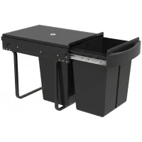 HOMCOM Poubelle sous évier coulissante, poubelle de tri sélectif, 2 x 20L, seaux intérieurs amovibles, 52 x 33,5 x 41 cm, noir(m-11)