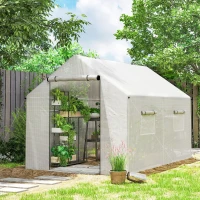 Outsunny Serre de jardin tunnel 2 x 3m, 6m² avec porte enroulable, 4 fenêtres, - Acier galvanisé PE Haute densité Blanc(m-2)