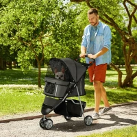 PawHut Passeggino per Cani Pieghevole con Portabicchieri e Cestino, in Acciaio e Poliestere, 75x45x97 cm, Grigio Carbone(m-10)