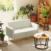 HOMCOM Sofá de 2 Plazas Tapizado en Lino con Reposabrazos y Patas de Madera Carga 250 kg para Dormitorio Oficina Crema(m-7)
