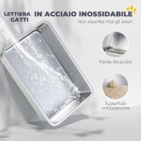 PawHut Lettiera per Gatti XXL in Acciaio Inox con Paletta, Lati Alti, Antiperdita, Antiodore, Fino a 12 kg, Grigio(m-4)