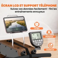 SPORTNOW Rameur à Eau Rameur Appartement Pliable Double Rail Aluminium Capacité 158kg Connexion Bluetooth 182x42x67cm Chêne(m-7)