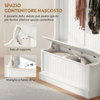HOMCOM Appendiabiti da Terra 179.7cm con Panca Porta Scarpe, 5 Ganci, Dispositivo Antiribaltamento, per Ingresso, Crema(m-6)