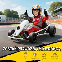 HOMCOM 24 V elektryczny gokart dla dzieci do 13 km/h z funkcją driftu, drift-kart z 2 silnikami dla 8-12 lat, biały(m-5)
