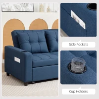 HOMCOM Two-Seater Pull-Out Sofa Bed - Dark Blue(m-7)
