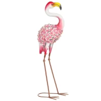 Outsunny Statue de Jardin Flamant Rose, Sculpture d'Oiseau en Métal avec Plumes Florales, 28 x 19 x 83 cm, Rouge(m-1)