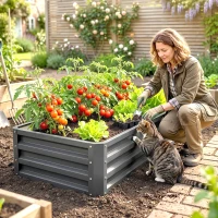 Outsunny Rectangle Raised Garden Bed Box with Weatherized Steel Frame for Vegetables, Flowers, & Herbs, 120 cm x 60 cm x 30.5 cm, Light Grey(m-14)